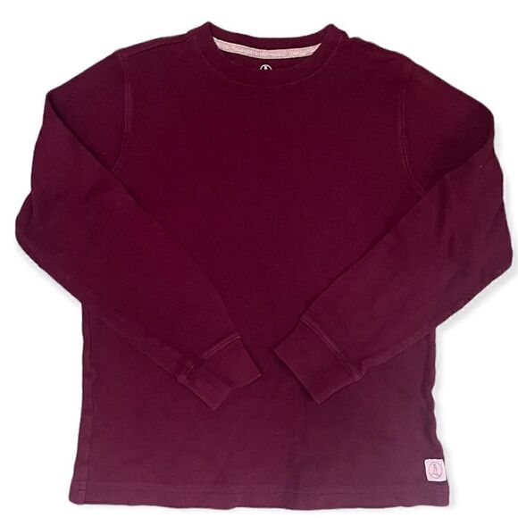 LANDS END SCHOOL UNIFORM BURGUNDY MAROON LONG SLEEVE THERMAL WAFFLE CREWNECK M - Picture 1 of 6